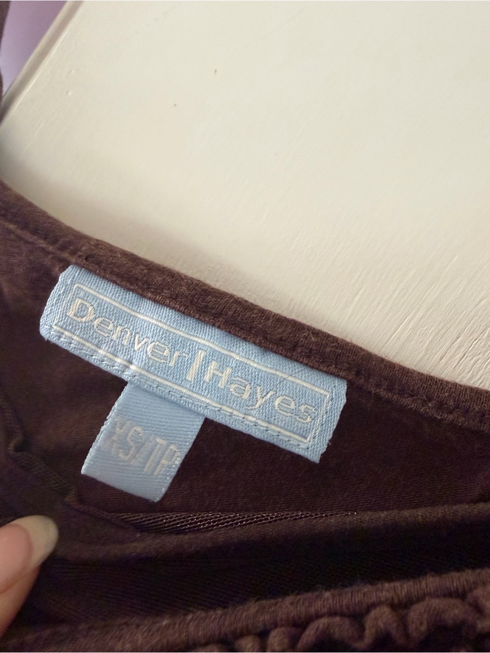 Denver Hayes Brown Top with Light Blue Logo Tag